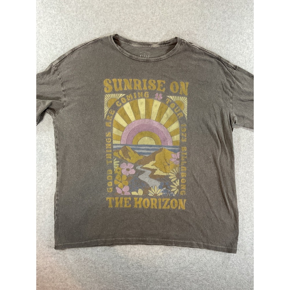 Billabong Sunrise On The Horizon Graphic T-Shirt Gray Oversized Cotton Med #664